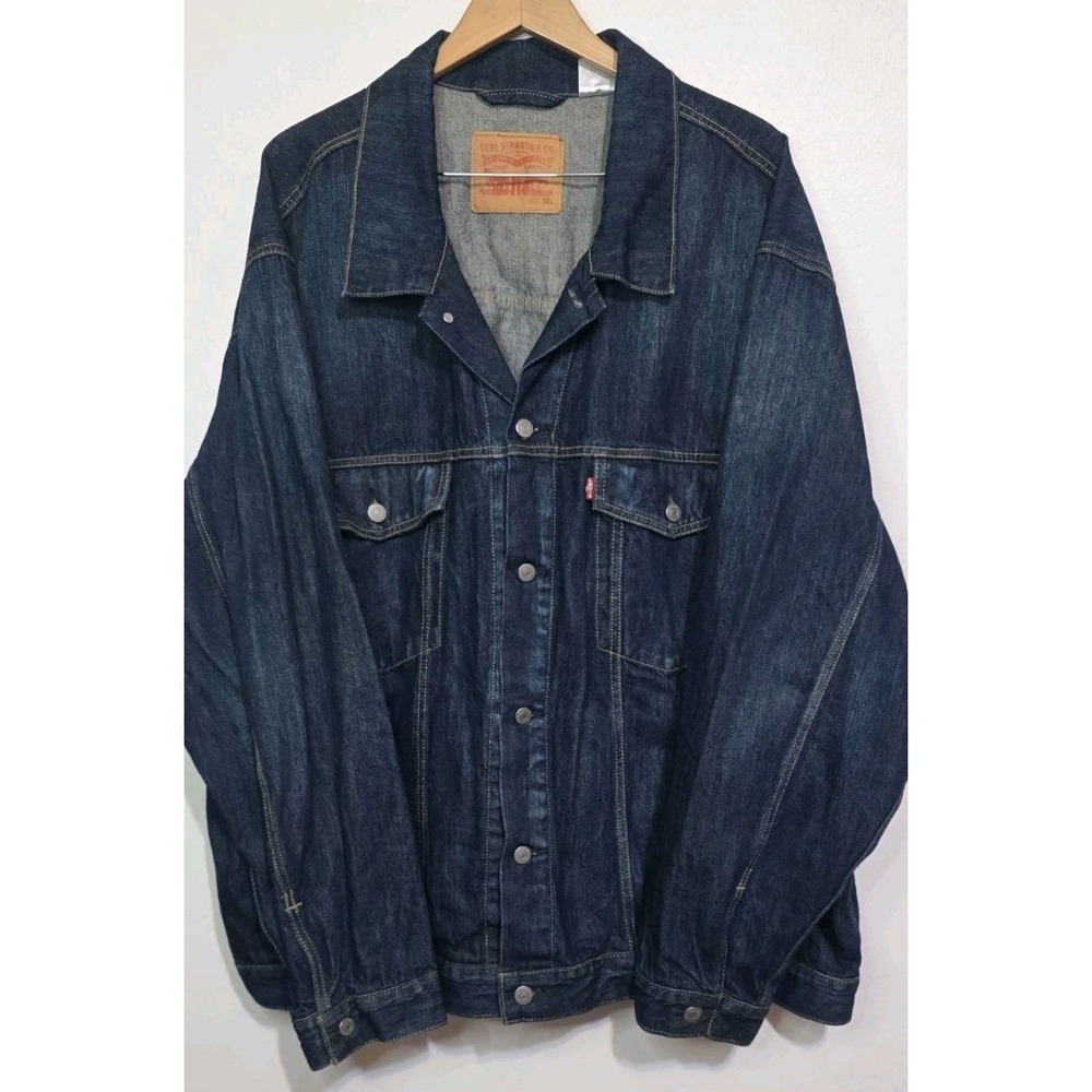 NEW Levi's Denim Jean Jacket Dark Blue Cotton 5XL Men Button Up Long Sleeve
